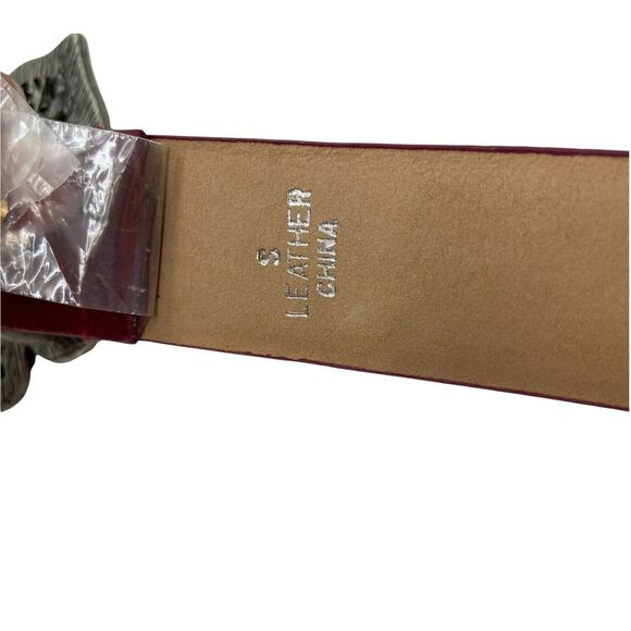 Express Women's Maroon Adjustable Chunky Floral Buckle Waist Belt size Small - Picture 5 of 8